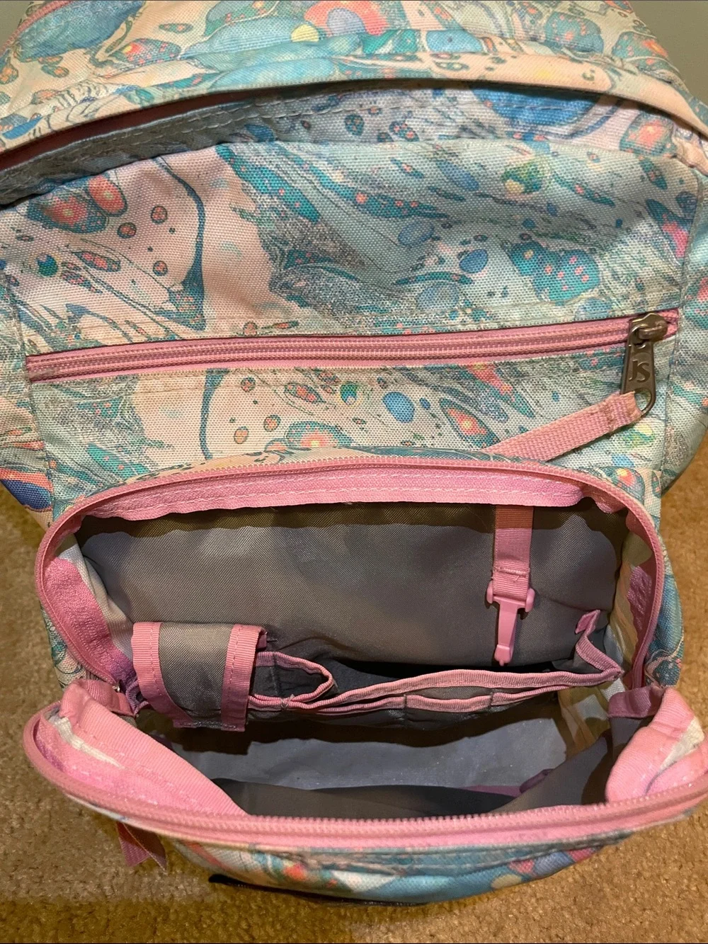 Jansport Swirled Marble Backpack in Blue and Pink